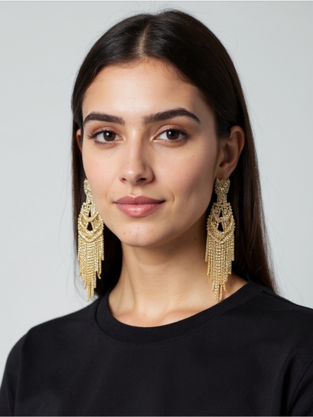 Gold Beaded Fringe Statement Earrings - Elegant Drop Design - Picture 5 of 5